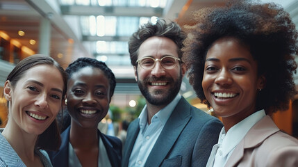 Obraz premium Diverse group of happy corporate employees smiling in an office setting