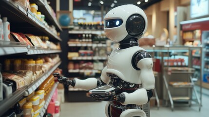 Robot cashier serves customers in a store ::3 lsd ::3 --no text --ar 16:9 --quality 0.5 Job ID: 2bc5b84a-23e5-4c85-b7e5-deec3eb9fbf4