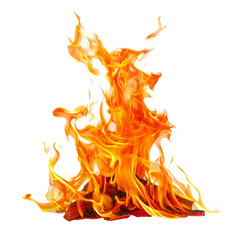 Bright flames rising with intense heat, isolated on white background. Concept of fire, energy, and combustion.
