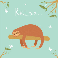 Web Funny cute sleeping sloth. It's time to relax.
