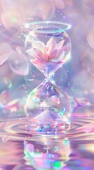 Dreamy hourglass with lilies. Abstract art concept of time, love and astrology