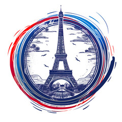 The Summer Olympic Games in Paris, France, 2024. A round emblem with the Eiffel Tower, the concept of competitions, Olympiads and tournaments, an endurance test. Transparent background.
