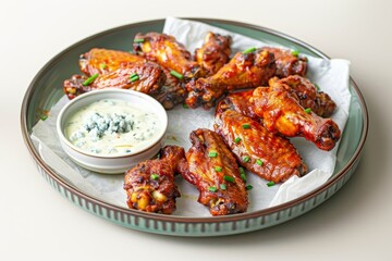 Golden Brown Chicken Wings with Blue Ranch Dipping