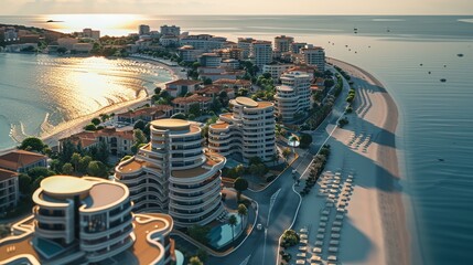 Big real estate complex near the sea, modern technology, investment, luxury real estate, city near...