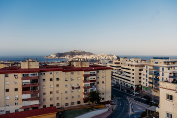 View of the city of Ceuta and its two bays at sunset