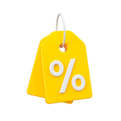 Yellow and white discount tag for sales and shopping online. Price percent emblem offer promotion isolated. Black Friday and sale event concept. 3d rendering.