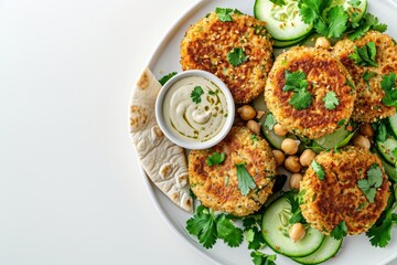 Vegan Baked Chickpea Patties with Fresh Cucumber Salad