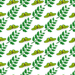 Flat butterflies pattern with leaf