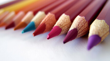 Obraz premium A row of pencils with different colors, including purple and blue