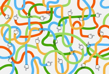 Diverse colorful people hands together seamless pattern illustration.