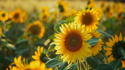 Fototapeta premium blooming sunflowers swaying in the breeze, symbolizing hope and resilience in the face of environmental challenges