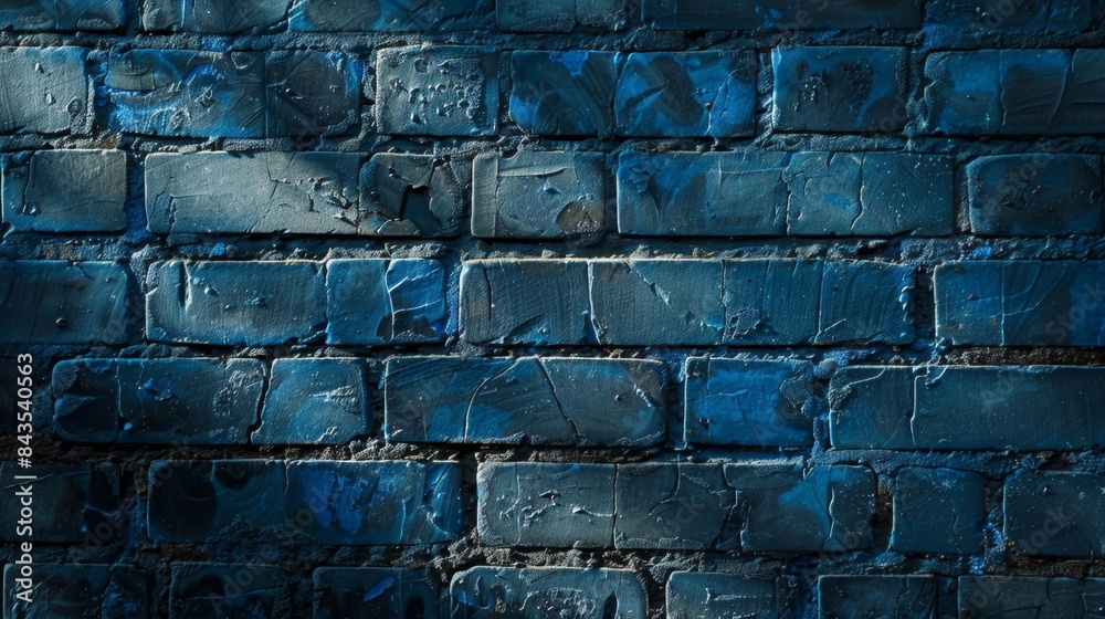 Fototapete a textured blue brick wall with varying shades and shadows, creating a rustic and artistic backgroun