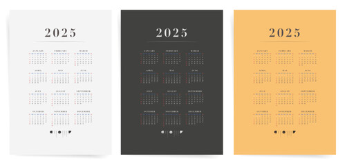 Elegant Minimalist 2025 Calendar Trio of White, Black and Yellow One Page A4 Calendars.
