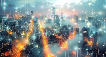 Communication and internet network connect in smart city, detailed texture. Generative AI.