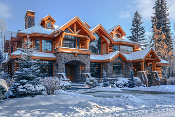 A luxurious house in Calgary, Canada, bathed in sunlight on a pleasant day, perfect for real estate and lifestyle promotions.