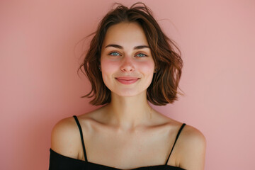 Naklejka premium A close up portrait of a young woman with a subtle smile