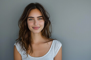 Obraz premium A close up portrait of a young woman with a subtle smile