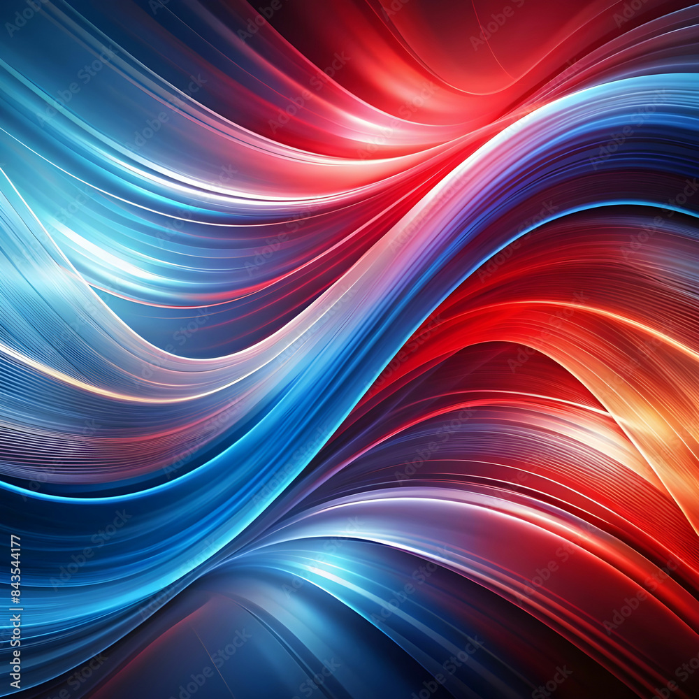 Poster abstract background with smooth lines in red and blue.