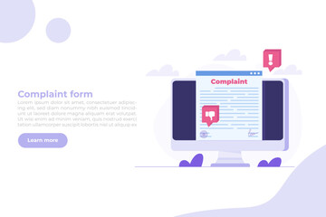 Сomplaint form online concept. Vector illustration.