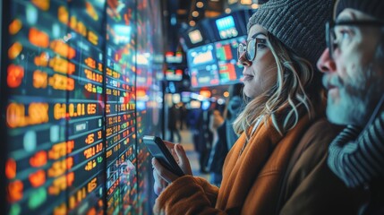 Excited people buying and selling stocks. Generative AI.