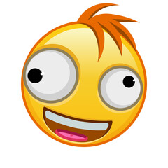 A grinning face with one large and one small eye Large size of yellow emoji smile with hair