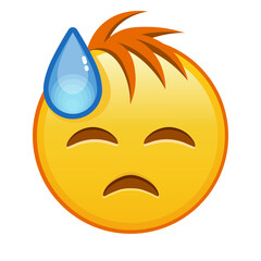 Face in cold sweat Large size of yellow emoji smile with hair