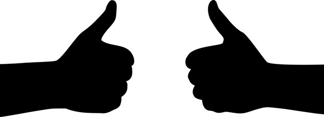 Silhouette of two hands showing thumb up gesture. Vector illustration in black color. Transparent background