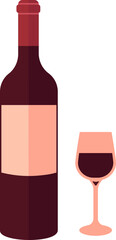 Bottle and glass of red wine vector illustration. Transparent background