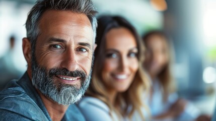 Obraz premium A portrait of a smiling middle-aged man with grey hair and a beard