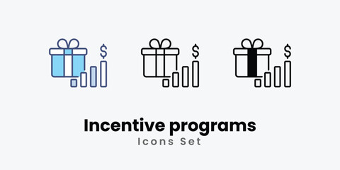 Incentive programs icons vector set stock illustration.