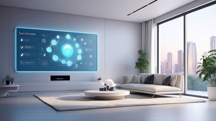 smart home system interface powered by machine learning technology futuristic illustration with copy space