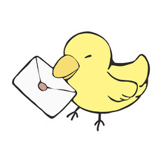 手紙をくわえた黄色い鳥