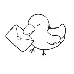 手紙をくわえた鳥(白黒)