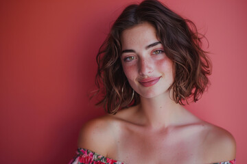 Obraz premium A close up portrait of a young woman with a subtle smile