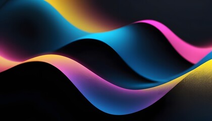 Dark grainy color gradient wave modern background, purple red yellow blue colors banner poster cover abstract design, black copy space