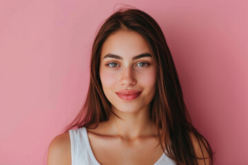 Naklejka premium A close up portrait of a young woman with a subtle smile