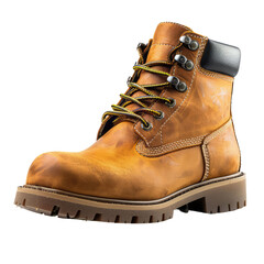 Brown Leather Work Boot with Yellow Laces