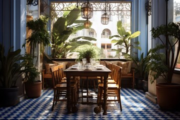 Eclectic Elegance: Stylish Thai Restaurant in Hanoi Showcases Ornate Details and Clean Lines in Outdoor Setting