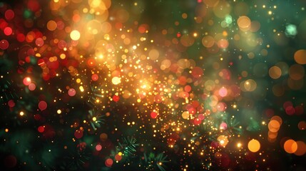 Glowing Friendship Day Bokeh Lights in Warm Festive Colors of Gold, Red, and Green on Dark Background.