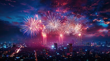 Celebrating Independence, Spectacular Fireworks Show Lighting Up Night Sky in the city