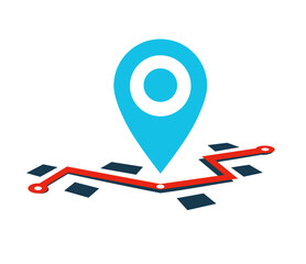 Waypoint marker on route from your location to destination. Concept guidebook, navigator in the city. Blue map location symbol, sign or navigation locator. Vector illustration