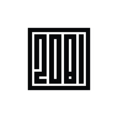 2081 happy new year logo text design, square shape typography logo