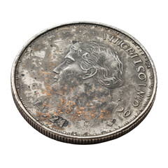 Close-up of Old Coin With Scratches and Tarnish