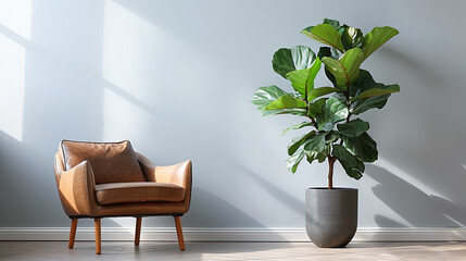 modern living room with armchair and plant. 3d render illustration