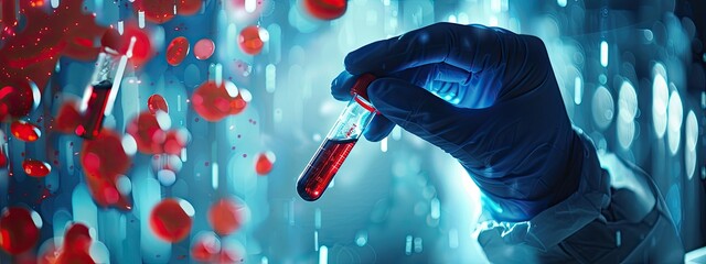 a virologist holds a test tube in his hands. Selective focus