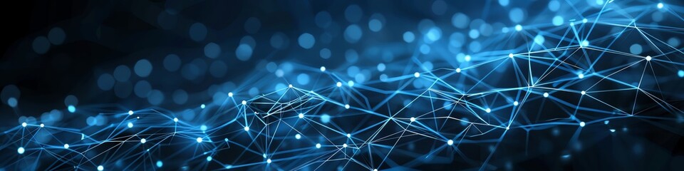 Minimalistic tech grid with glowing nodes and lines, dark blue background, futuristic digital connections, sharp and clear, high detail