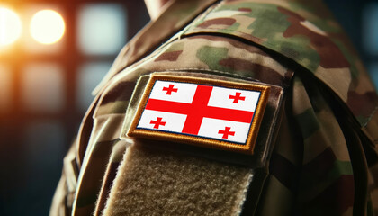 Obraz premium A soldier's uniform with the Georgia flag patch, symbolizing patriotism and service to the nation