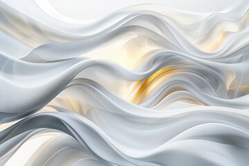 Obraz premium Elegant, flowing white and gold translucent fabric-like shapes create a sophisticated abstract design with soft curves, subtle highlights, and delicate gold accents, evoking fluidity and luxury.