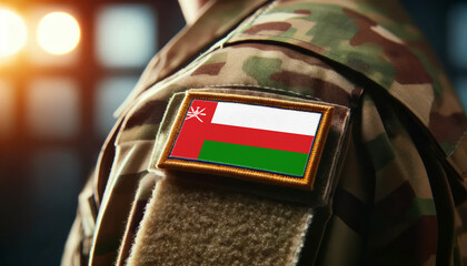 A soldier's uniform with the Oman flag patch, symbolizing patriotism and service to the nation
