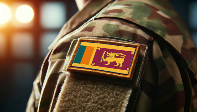 A soldier's uniform with the Sri Lanka flag patch, symbolizing patriotism and service to the nation